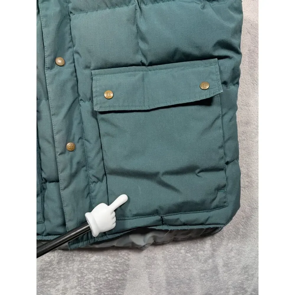 Vintage Eddie Bauer Goose Down Puffer Vest Mens Large Green Zip Up Snap Pockets